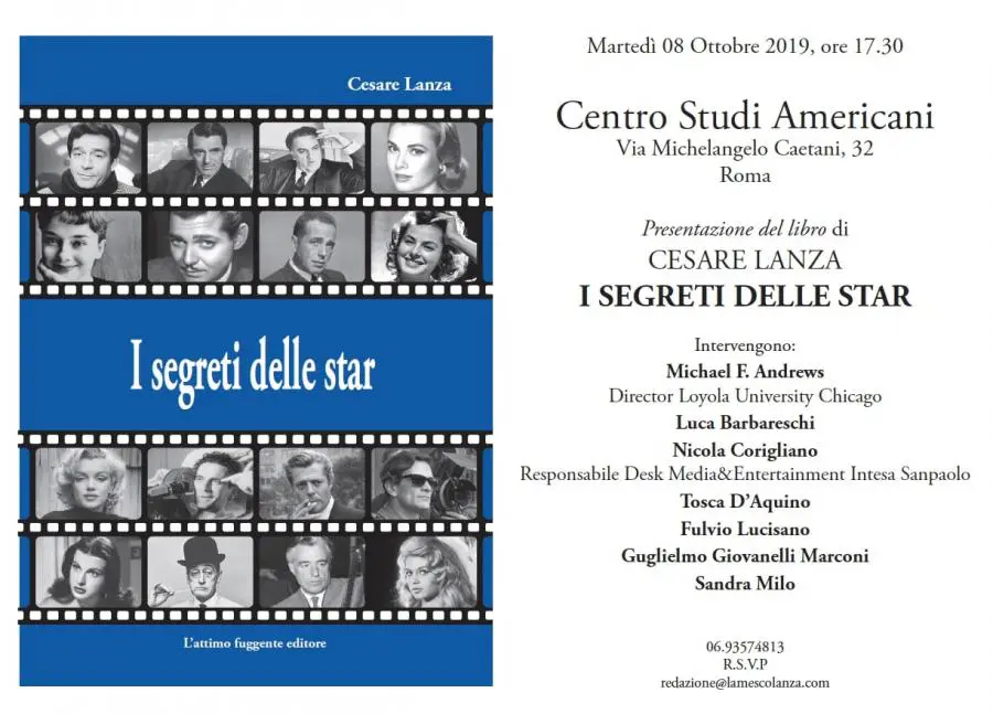 Martedí 8 ottobre, Cesare Lanza presenterà a Roma il suo nuovo libro “I segreti delle star”